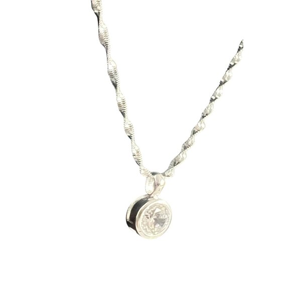 Sterling Silver Twisted Diamond Cut Chain Necklace Round faceted Crystal Pendant - Picture 3 of 7